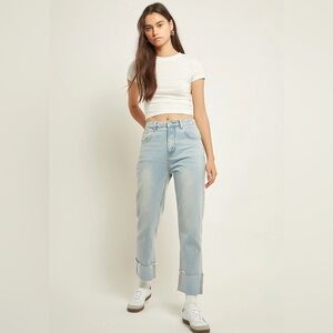 Grey Lab jeans high waist Light Wash turn over hem straight relaxed